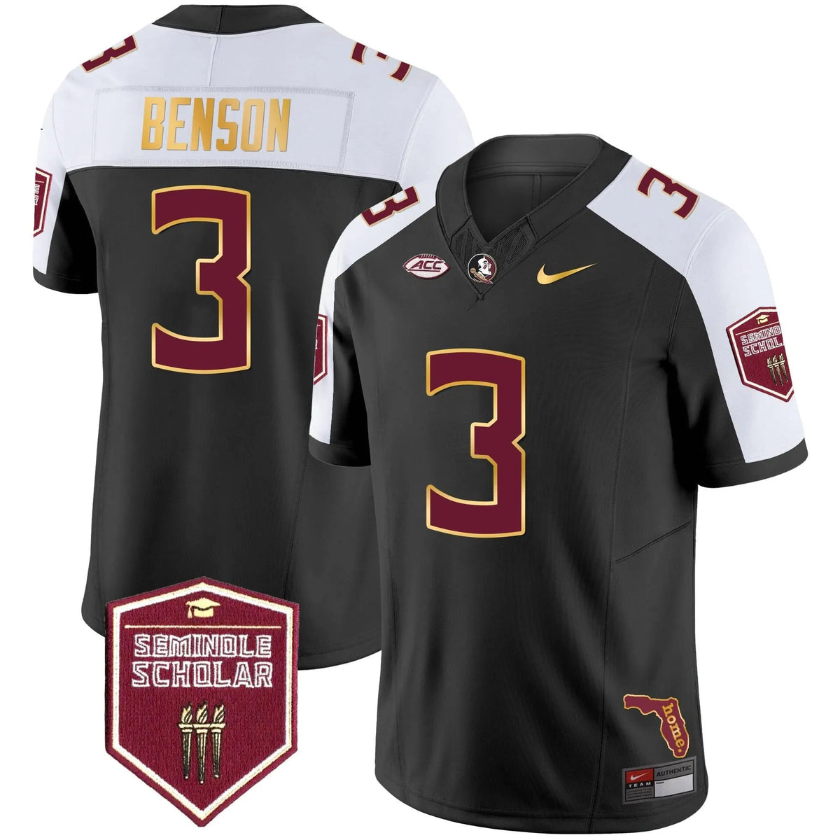 Personalized FSS Gold Trim Vapor Jersey - Black Alternate / Trey Benson Stitched