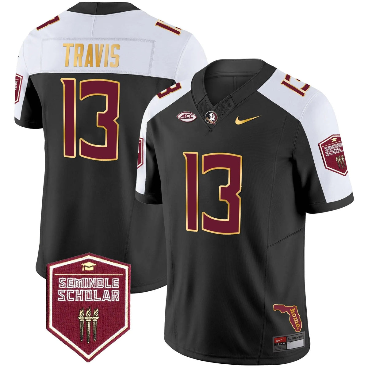 Personalized FSS Gold Trim Vapor Jersey - Black Alternate / Jordan Travis Stitched