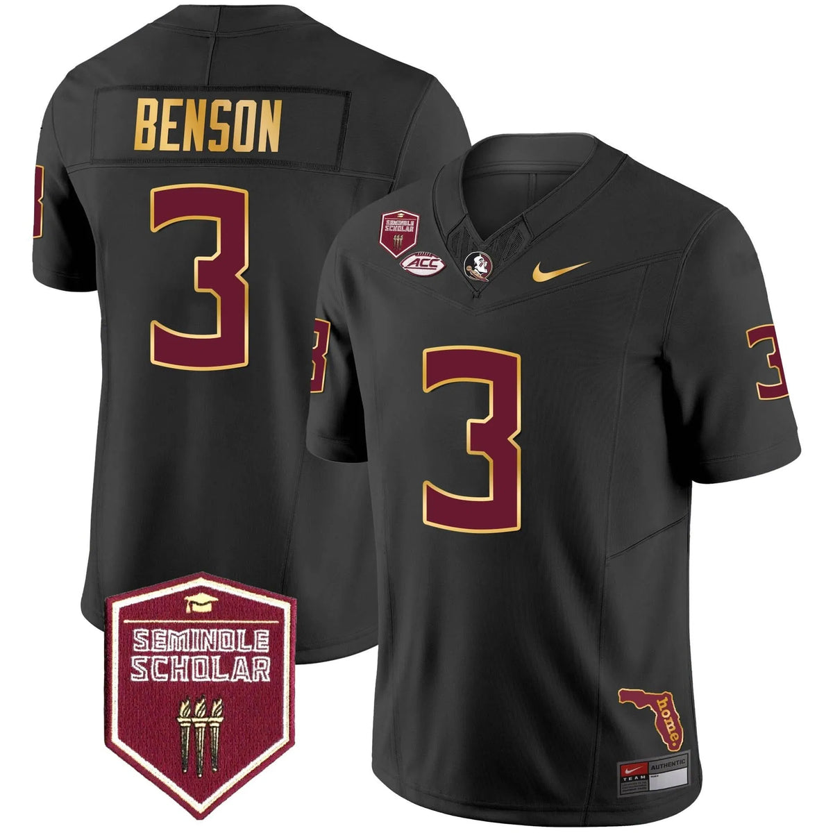Personalized FSS Gold Trim Vapor Jersey - Black / Trey Benson Stitched