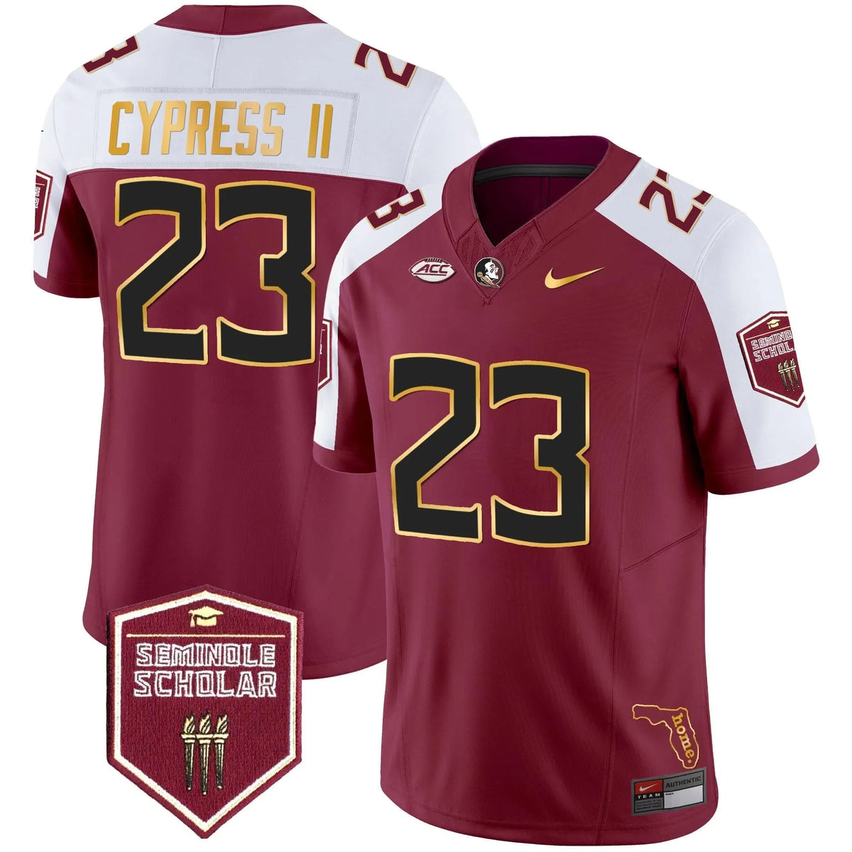 Personalized FSS Gold Trim Vapor Jersey - Garnet Alternate / Fentrell Cypress II Stitched