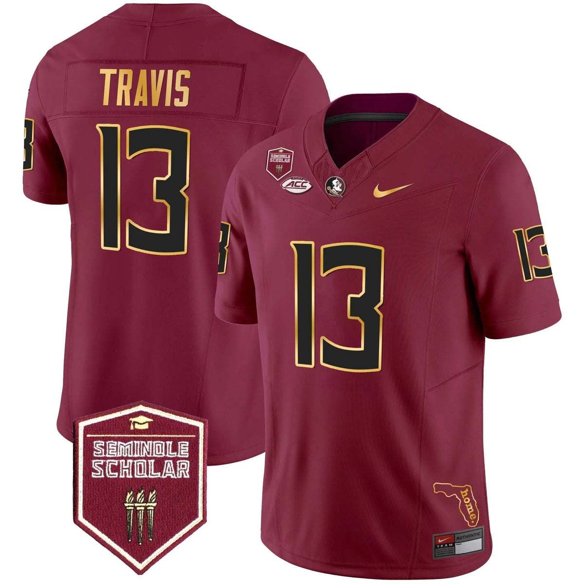 Personalized FSS Gold Trim Vapor Jersey - Garnet / Jordan Travis Stitched