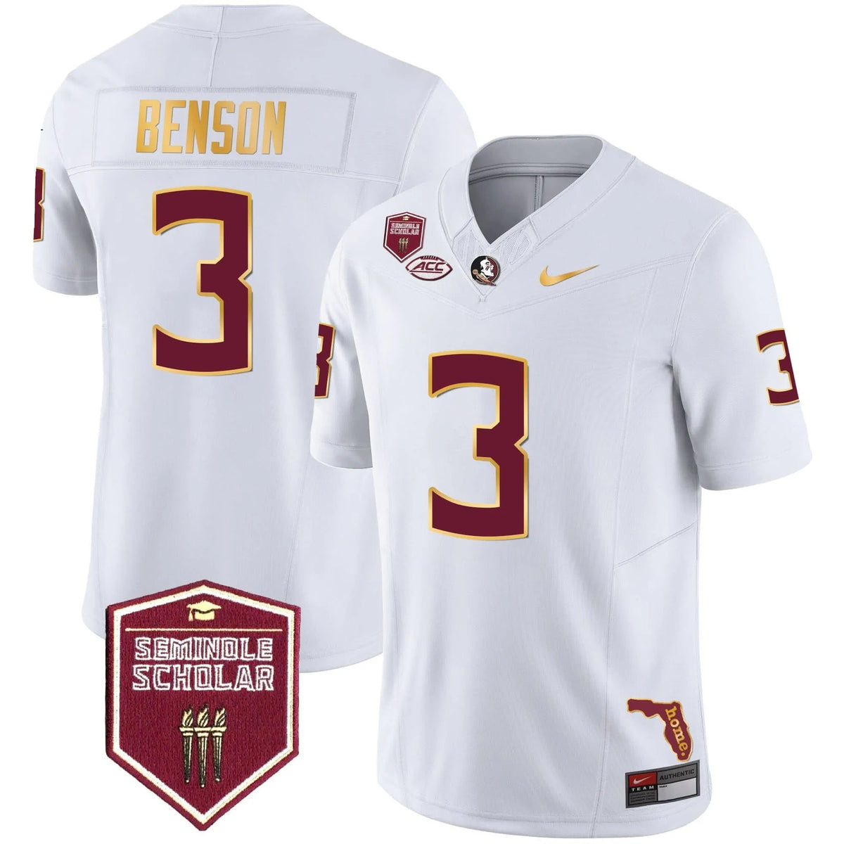 Personalized FSS Gold Trim Vapor Jersey - White / Trey Benson Stitched