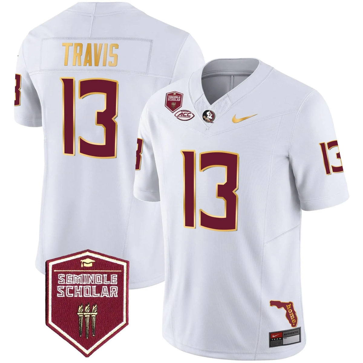 Personalized FSS Gold Trim Vapor Jersey - White / Jordan Travis Stitched