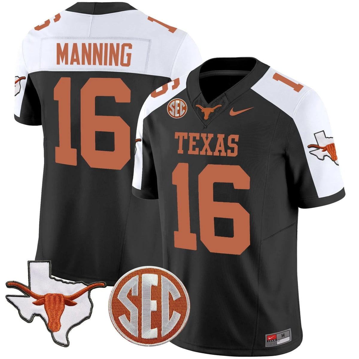 Personalized TL State Map & SEC Patch Vapor Jersey V2 - Black Alternate / Arch Manning Stitched