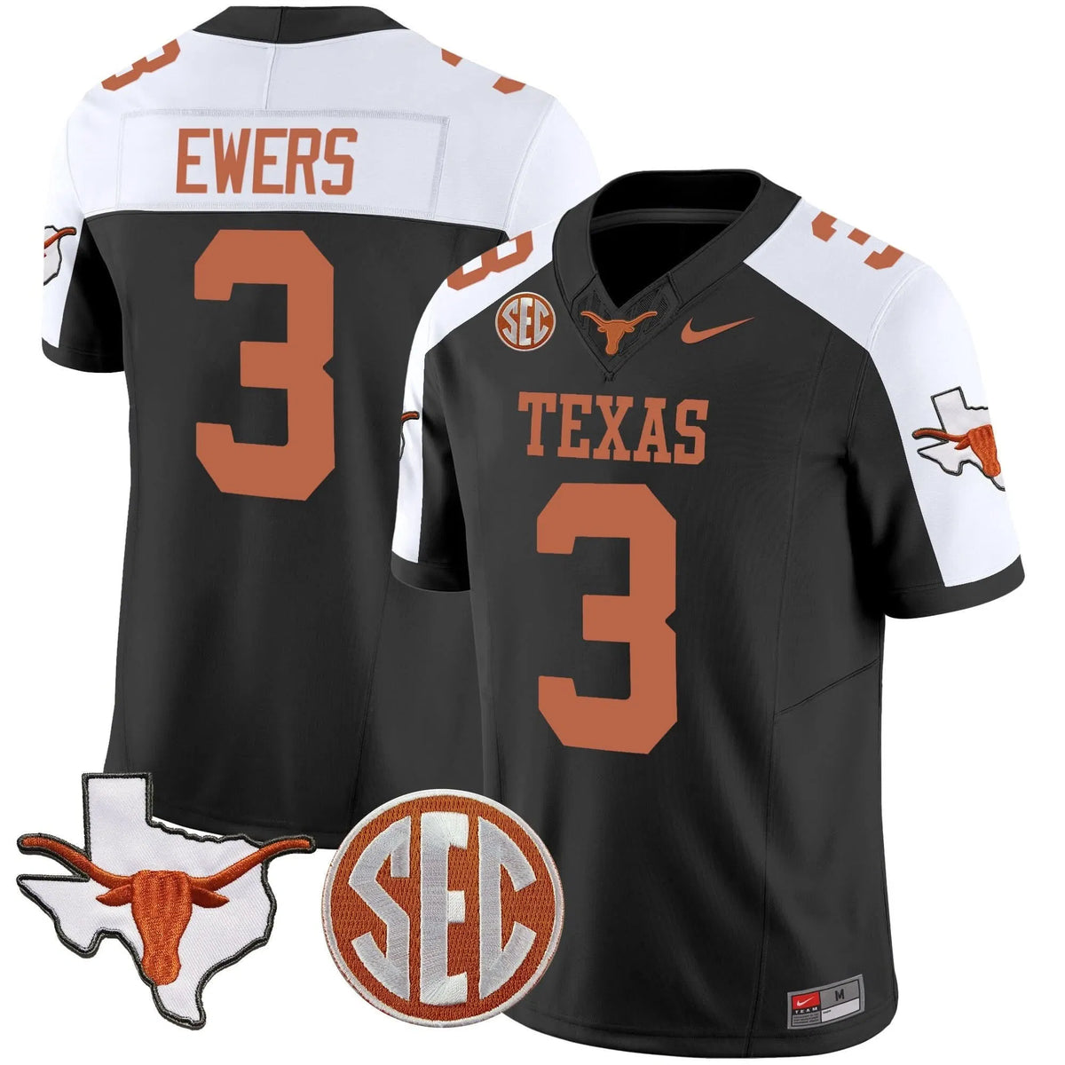 Personalized TL State Map & SEC Patch Vapor Jersey V2 - Black Alternate / Quinn Ewers Stitched