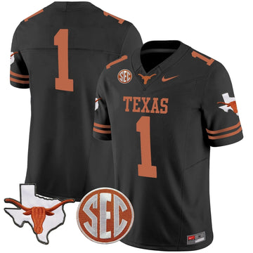 Personalized TL State Map & SEC Patch Vapor Jersey V2 - Black / #1 Team Stitched