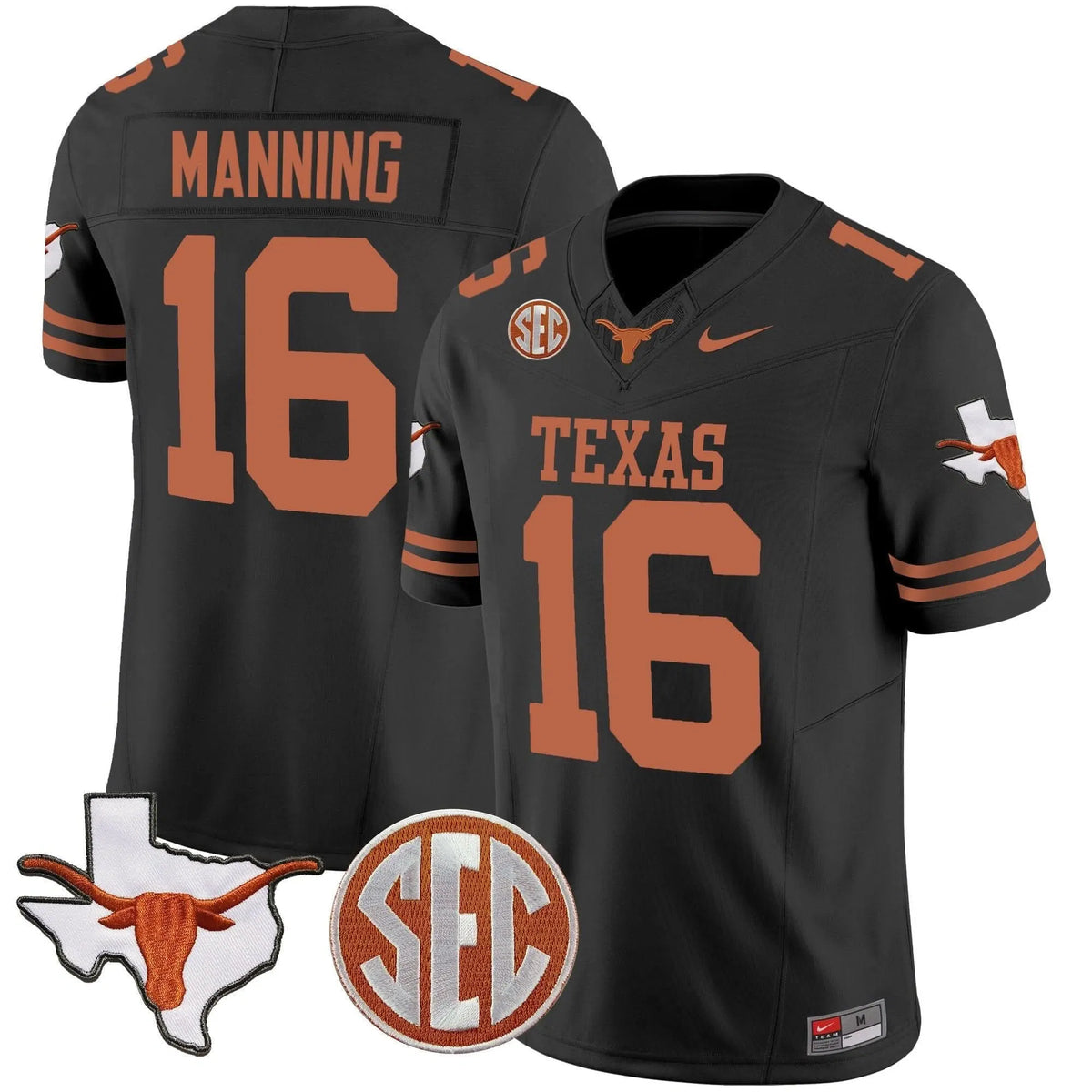 Personalized TL State Map & SEC Patch Vapor Jersey V2 - Black / Arch Manning Stitched