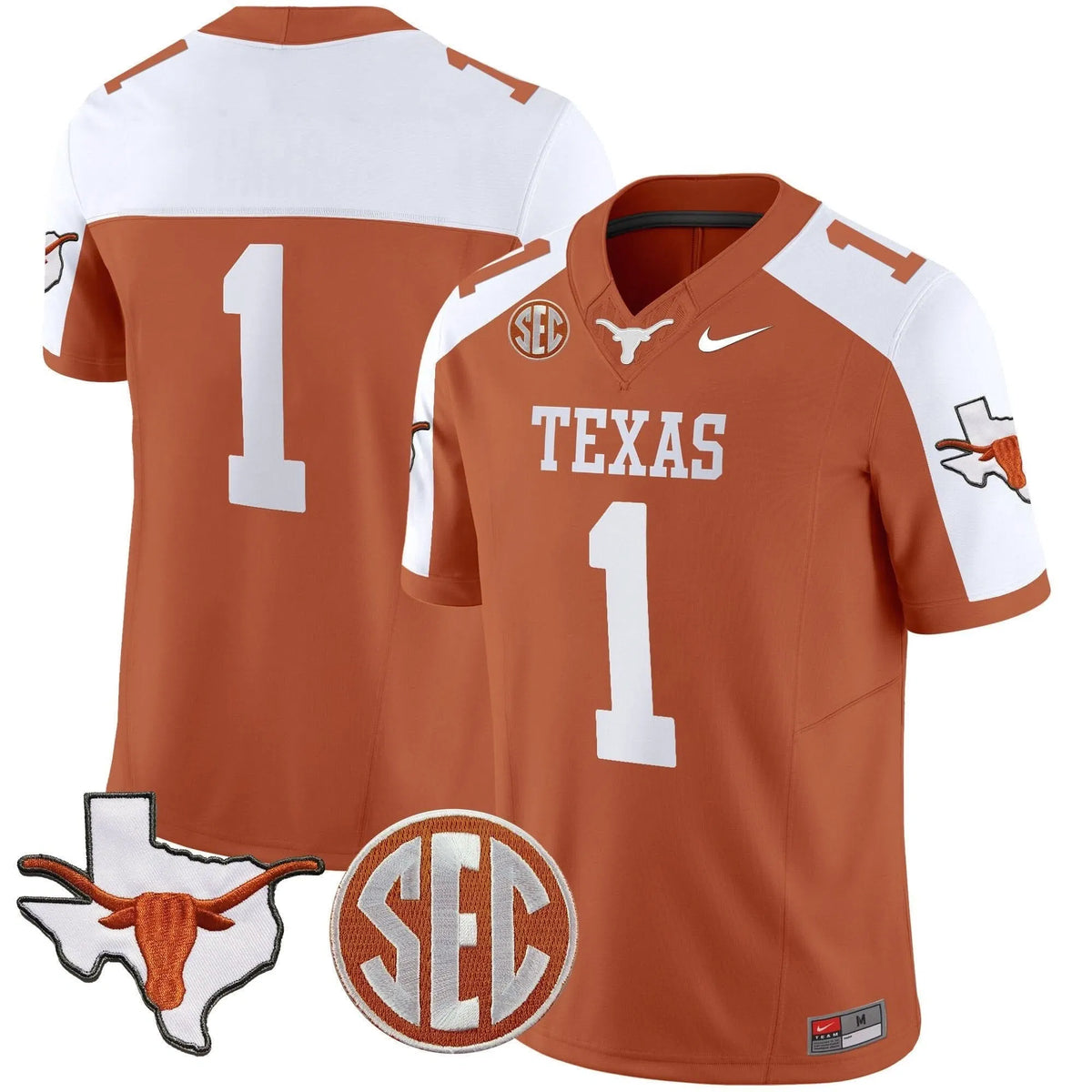 Personalized TL State Map & SEC Patch Vapor Jersey V2 - Orange Alternate / #1 Team Stitched