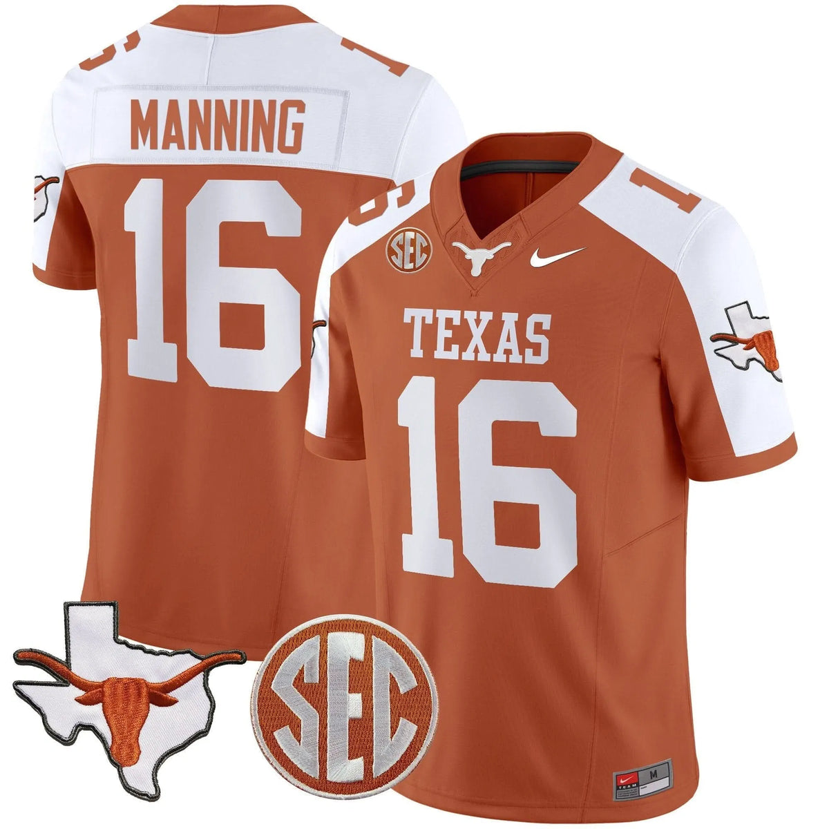 Personalized TL State Map & SEC Patch Vapor Jersey V2 - Orange Alternate / Arch Manning Stitched