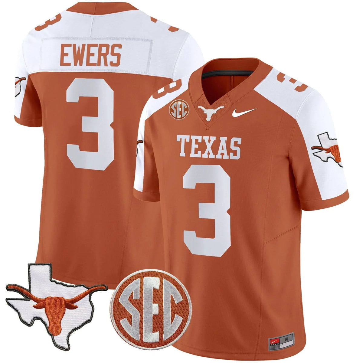 Personalized TL State Map & SEC Patch Vapor Jersey V2 - Orange Alternate / Quinn Ewers Stitched
