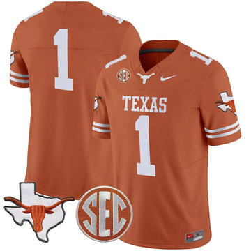Personalized TL State Map & SEC Patch Vapor Jersey V2 - Texas Orange / #1 Team Stitched
