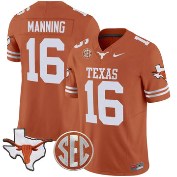 Personalized TL State Map & SEC Patch Vapor Jersey V2 - Texas Orange / Arch Manning Stitched
