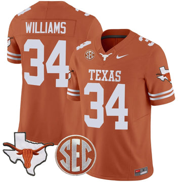 Personalized TL State Map & SEC Patch Vapor Jersey V2 - Texas Orange / Ricky Williams Stitched