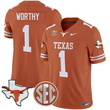 Personalized TL State Map & SEC Patch Vapor Jersey V2 - Texas Orange / Xavier Worthy Stitched