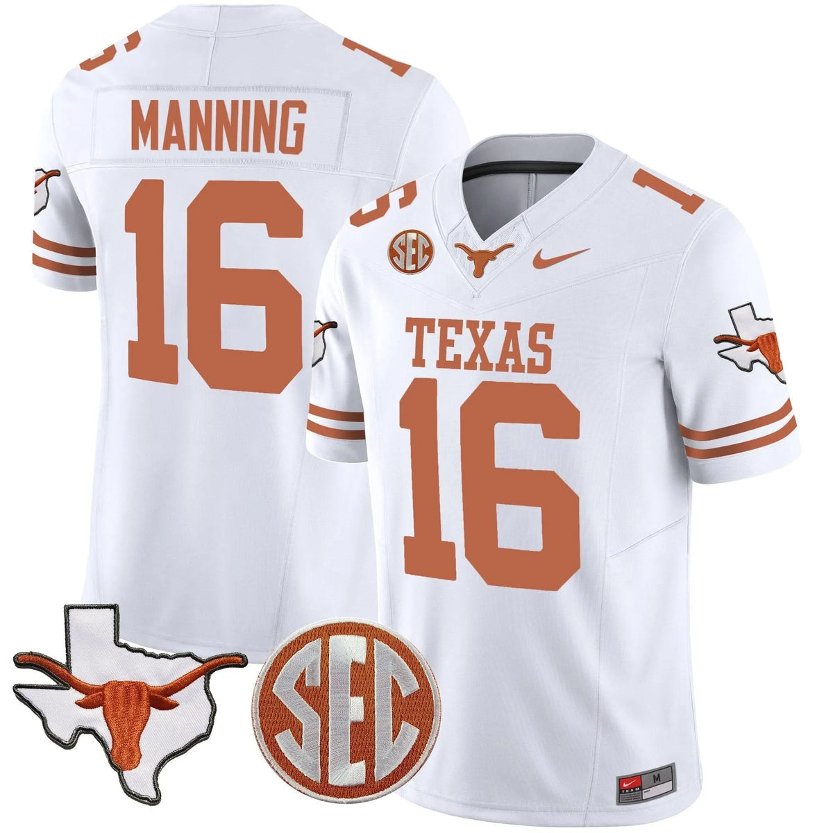 Personalized TL State Map & SEC Patch Vapor Jersey V2 - White / Arch Manning Stitched