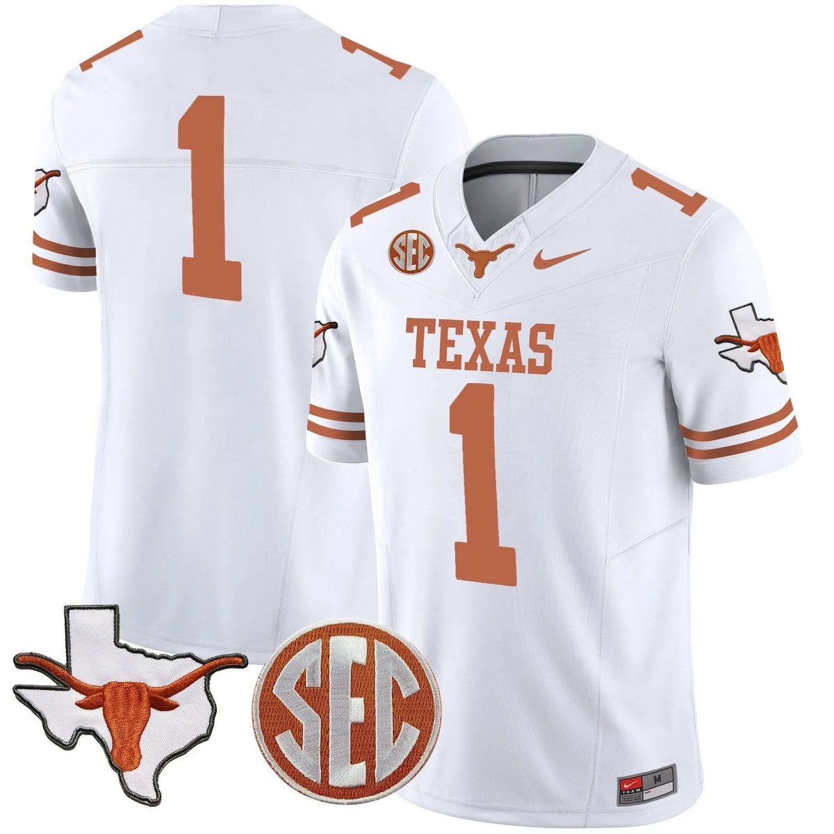 Personalized TL State Map & SEC Patch Vapor Jersey V2 - White / #1 Team Stitched