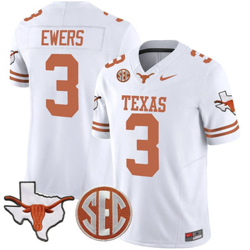 Personalized TL State Map & SEC Patch Vapor Jersey V2 - White / Quinn Ewers Stitched