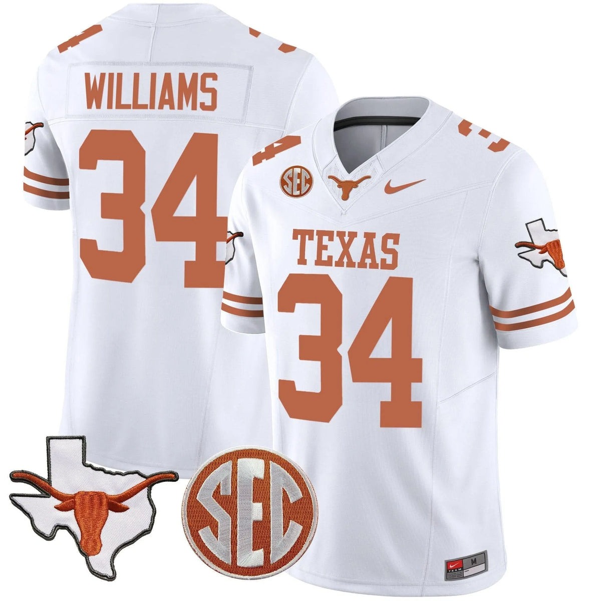 Personalized TL State Map & SEC Patch Vapor Jersey V2 - White / Ricky Williams Stitched