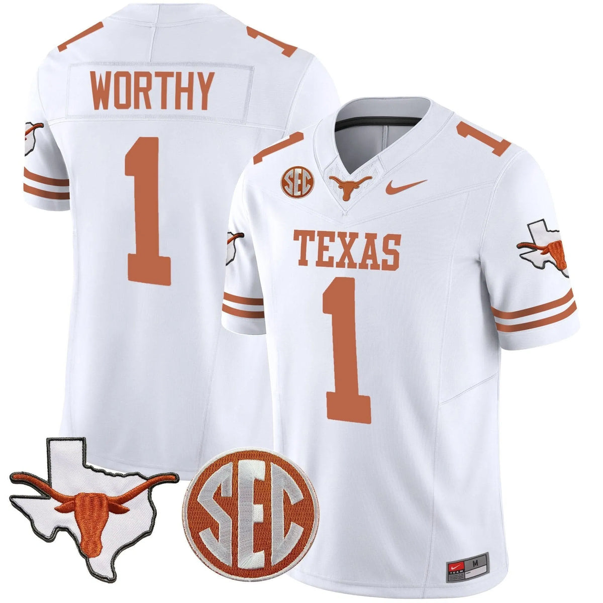 Personalized TL State Map & SEC Patch Vapor Jersey V2 - White / Xavier Worthy Stitched