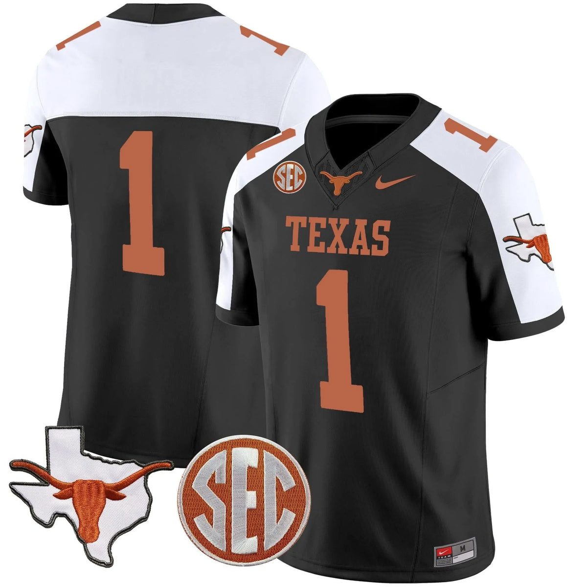 Personalized TL State Map & SEC Patch Vapor Jersey V2 - Black Alternate / #1 Team Stitched