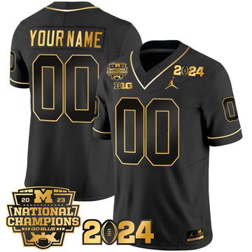 Personalized MW 2023 National Champions Patch Gold Vapor Custom Jersey - Black Gold Stitched