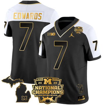 Personalized MW 2023 National Champions Patch Gold Vapor Jersey V3 - Alternate / Donovan Edwards Stitched