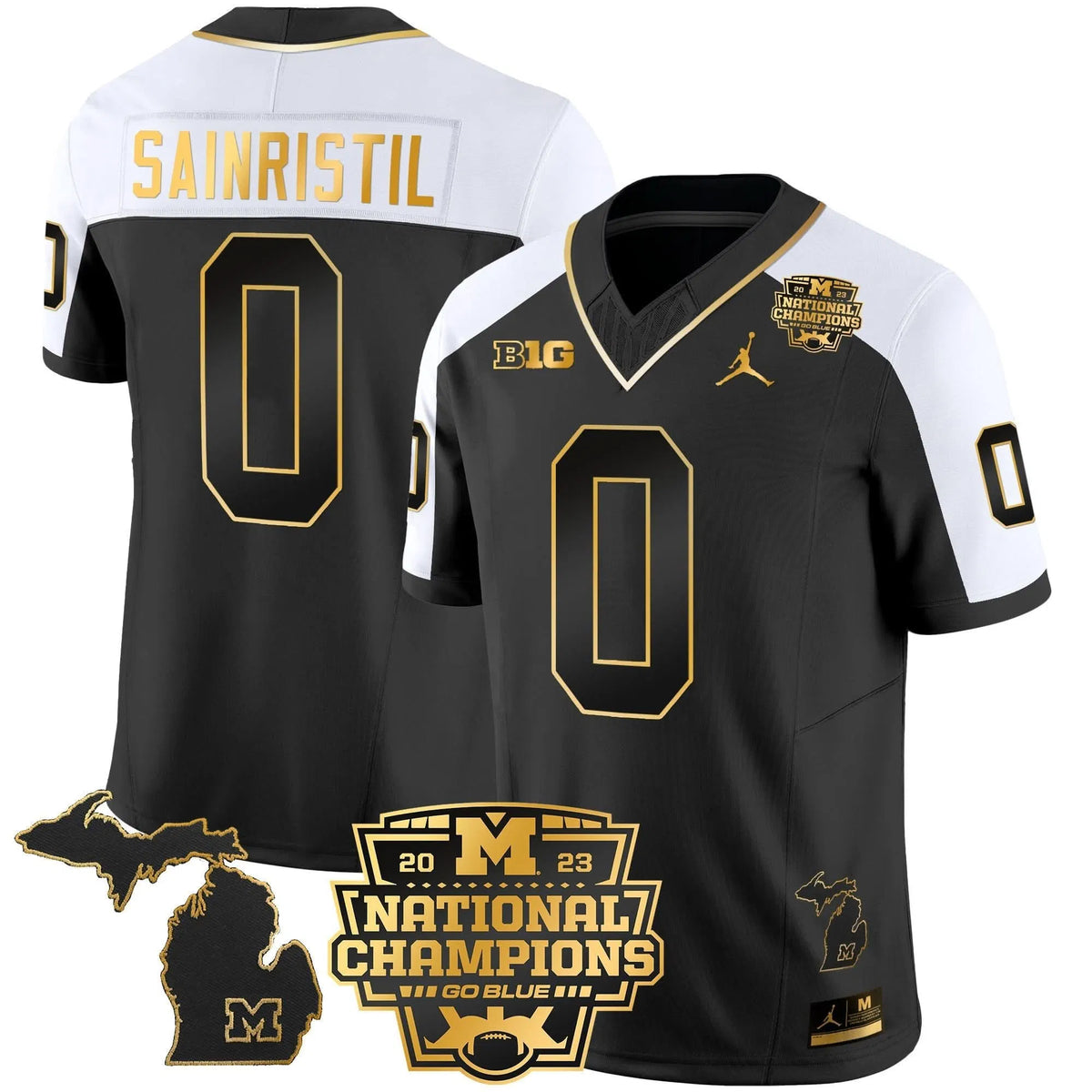 Personalized MW 2023 National Champions Patch Gold Vapor Jersey V3 - Alternate / Mike Sainristil Stitched
