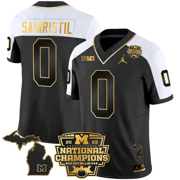 Personalized MW 2023 National Champions Patch Gold Vapor Jersey V3 - Alternate / Mike Sainristil Stitched