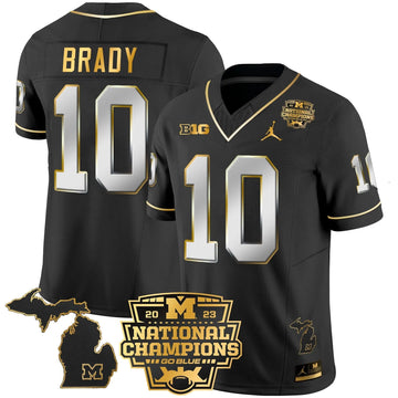 Personalized MW 2023 National Champions Patch Gold Vapor Jersey V3 - Black Limited / Tom Brady Stitched