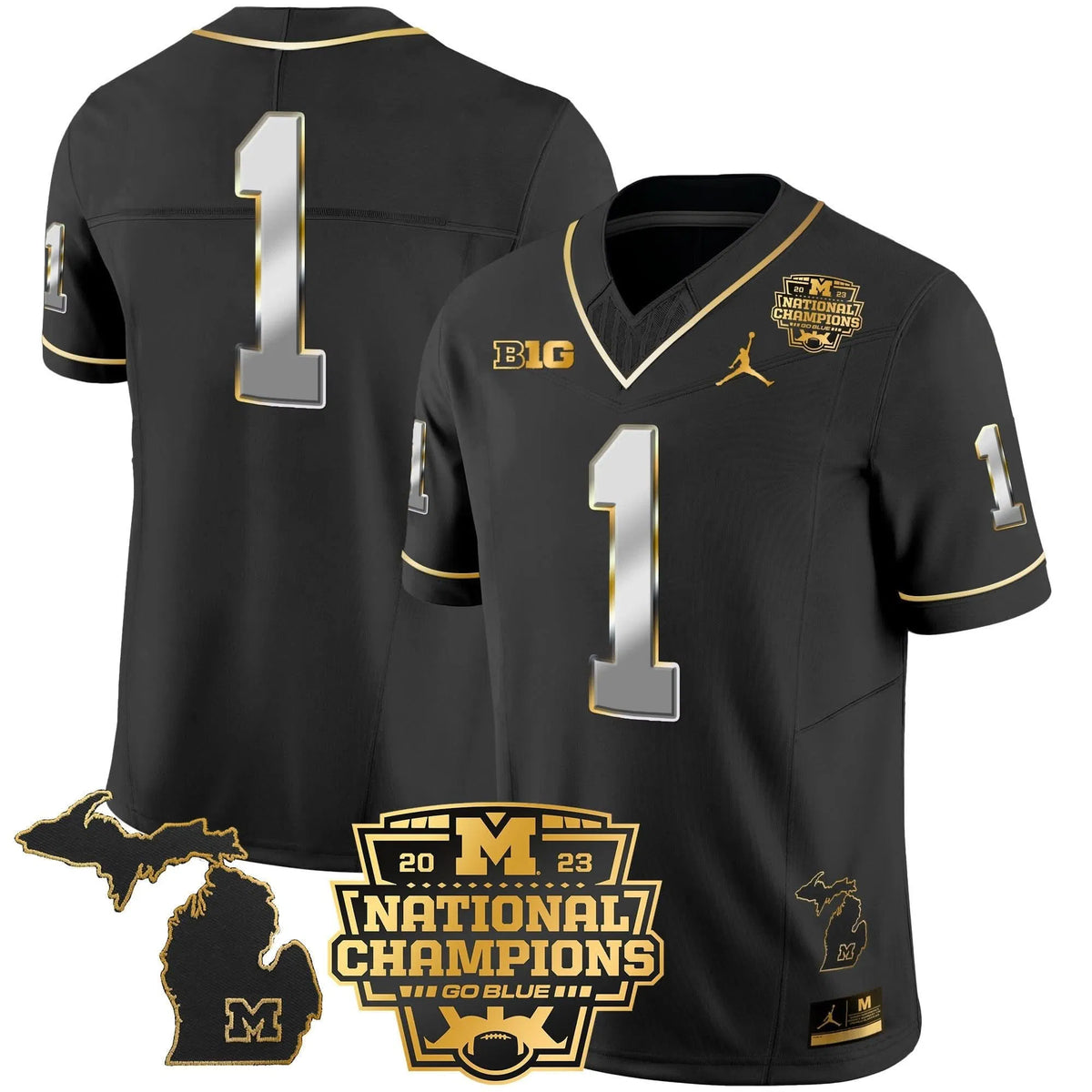 Personalized MW 2023 National Champions Patch Gold Vapor Jersey V3 - Black Limited / #1 Team Stitched