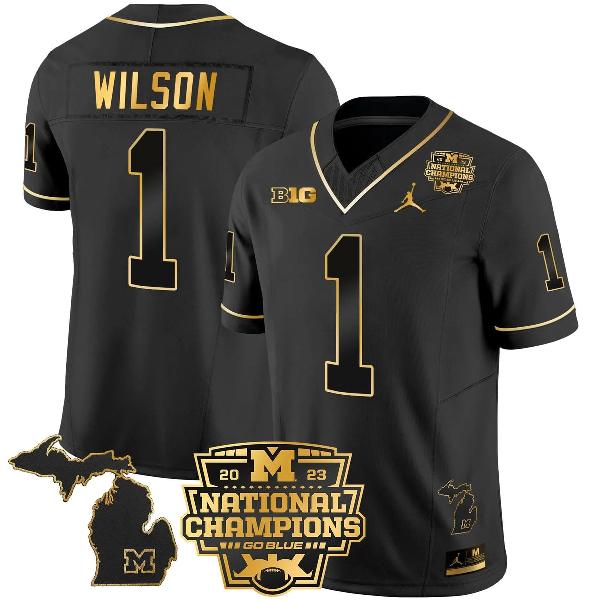 Personalized MW 2023 National Champions Patch Gold Vapor Jersey V3 - Black Gold / Roman Wilson Stitched