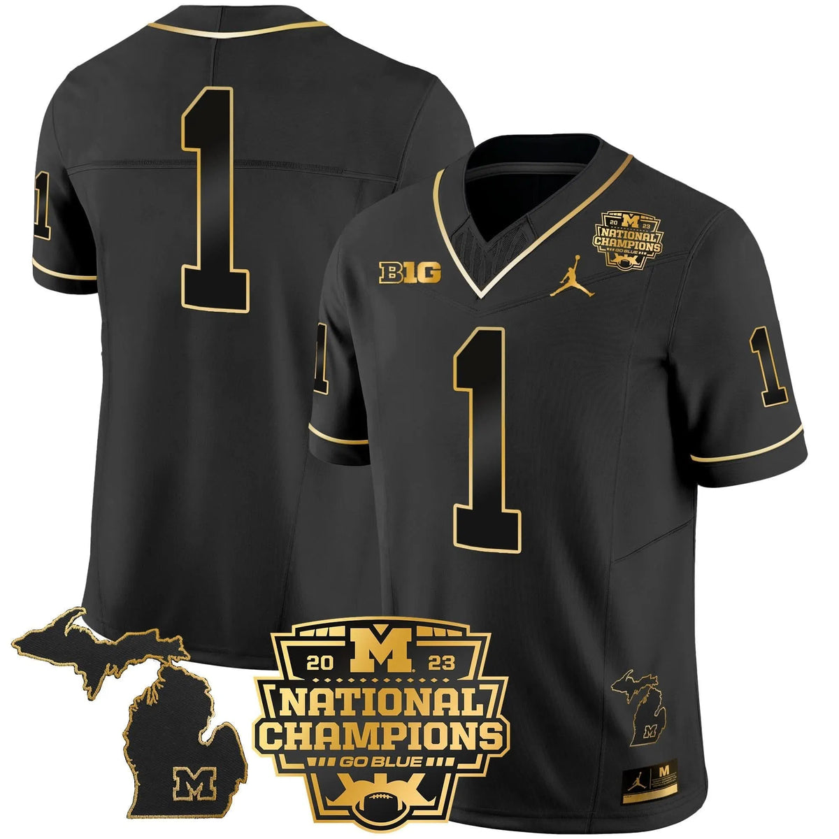 Personalized MW 2023 National Champions Patch Gold Vapor Jersey V3 - Black Gold / #1 Team Stitched
