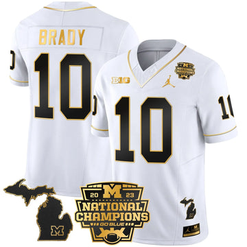 Personalized MW 2023 National Champions Patch Gold Vapor Jersey V3 - White Gold / Tom Brady Stitched