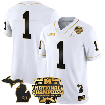 Personalized MW 2023 National Champions Patch Gold Vapor Jersey V3 - White Gold / #1 Team Stitched