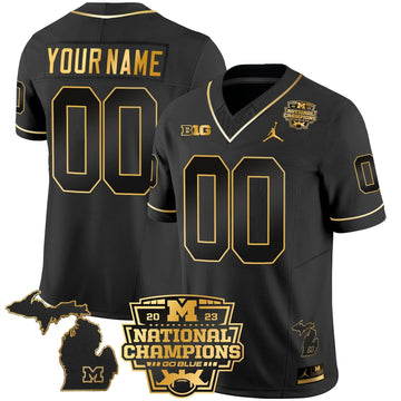 Personalized MW 2023 National Champions Patch Gold Vapor Custom Jersey V3 - Black Gold Stitched