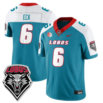Personalized UNM Lobo Football 2026 Jersey - Turquoise Alternate / Jaxton Eck - 6 Stitched