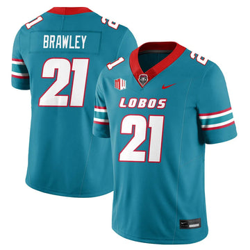 Personalized UNM Lobo Football 2026 Jersey - Turquoise / Austin Brawley - 21 Stitched