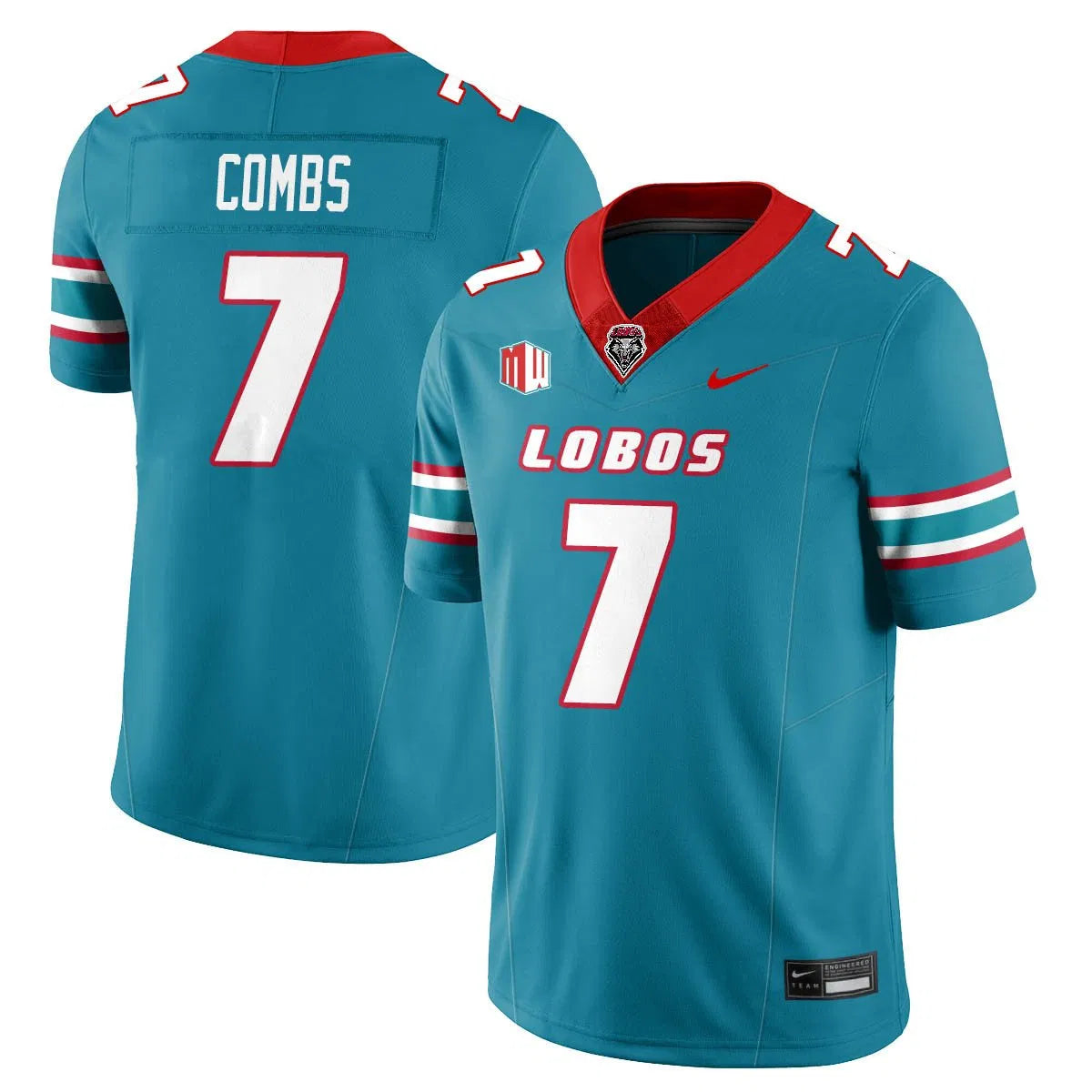Personalized UNM Lobo Football 2026 Jersey - Turquoise / Tavian Combs - 7 Stitched