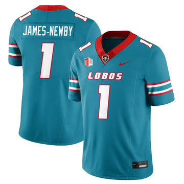 Personalized UNM Lobo Football 2026 Jersey - Turquoise / Keyshawn James-Newby - 1 Stitched