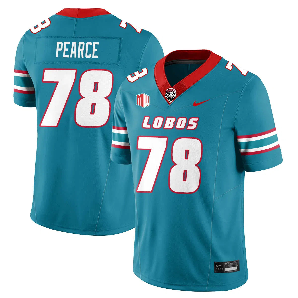 Personalized UNM Lobo Football 2026 Jersey - Turquoise / Richard Pearce - 78 Stitched