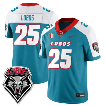 Personalized UNM Lobo Football 2026 Jersey - Turquoise Alternate / Lobos - 25 Stitched