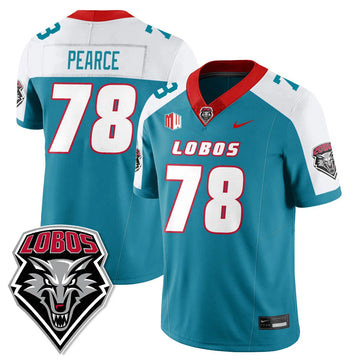 Personalized UNM Lobo Football 2026 Jersey - Turquoise Alternate / Richard Pearce - 78 Stitched