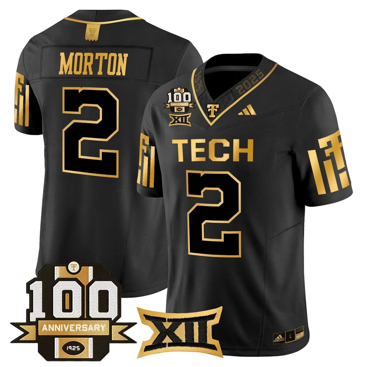 Personalized TTU 2026 Gold Vapor Limited Jersey - 100th Anniversary Patch - Black Gold / Behren Morton Stitched