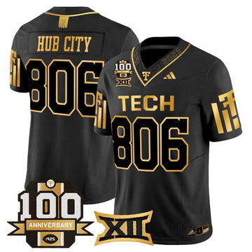 Personalized TTU 2026 Gold Vapor Limited Jersey - 100th Anniversary Patch - Black Gold / Hub City 806 Stitched