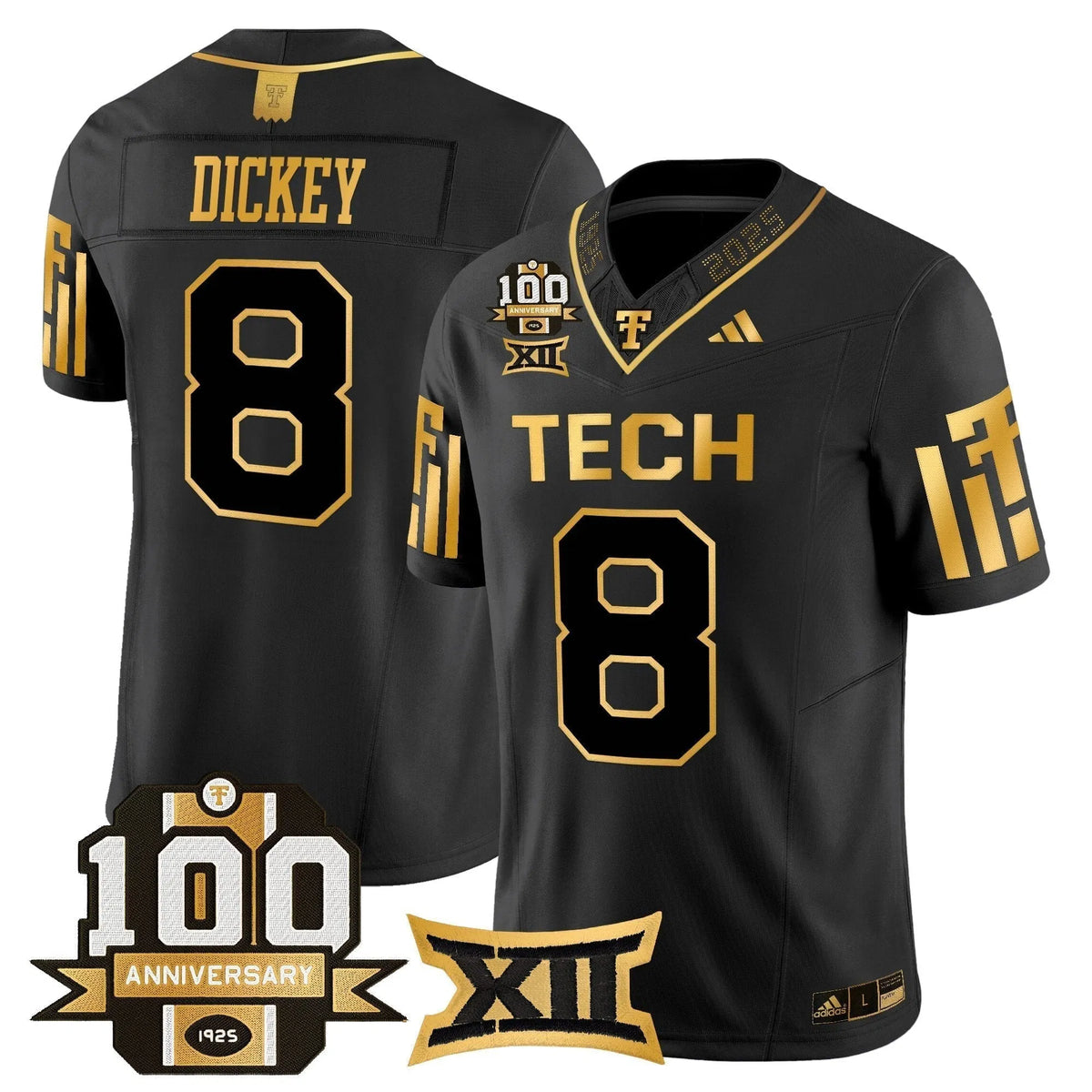 Personalized TTU 2026 Gold Vapor Limited Jersey - 100th Anniversary Patch - Black Gold / Cameron Dickey Stitched