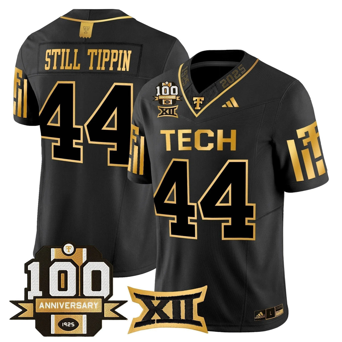 Personalized TTU 2026 Gold Vapor Limited Jersey - 100th Anniversary Patch - Black Gold / Still Tippin Stitched