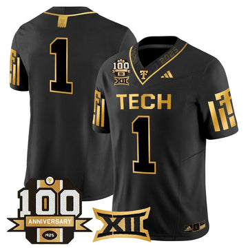 Personalized TTU 2026 Gold Vapor Limited Jersey - 100th Anniversary Patch - Black Gold / #1 Team Stitched