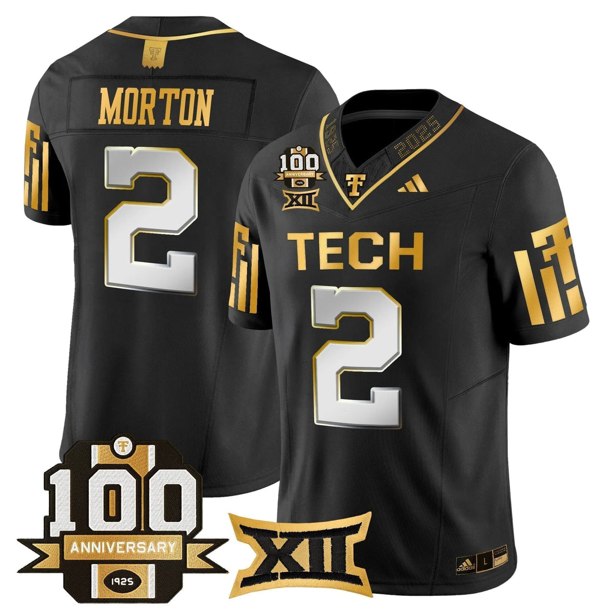 Personalized TTU 2026 Gold Vapor Limited Jersey - 100th Anniversary Patch - Black Limited / Behren Morton Stitched