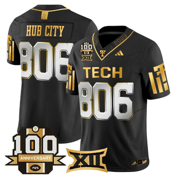 Personalized TTU 2026 Gold Vapor Limited Jersey - 100th Anniversary Patch - Black Limited / Hub City 806 Stitched