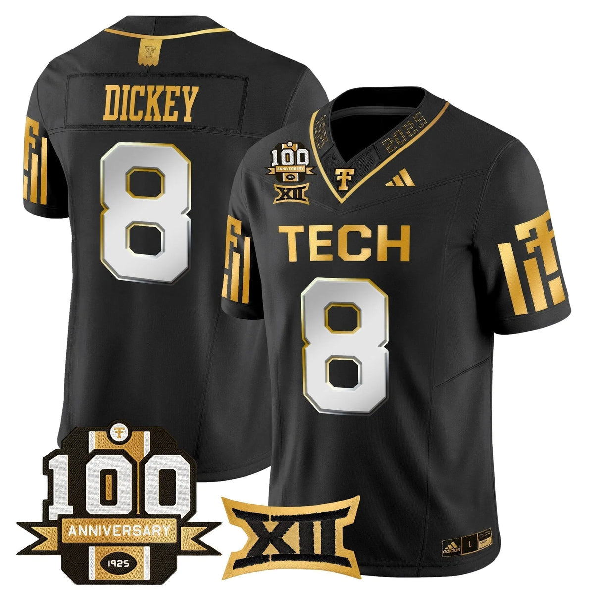 Personalized TTU 2026 Gold Vapor Limited Jersey - 100th Anniversary Patch - Black Limited / Cameron Dickey Stitched